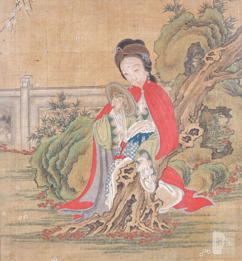 佚名 十九世紀 仕女園景圖 設色絹本 裝框 | ANONYMOUS (19TH CENTURY) - 图3